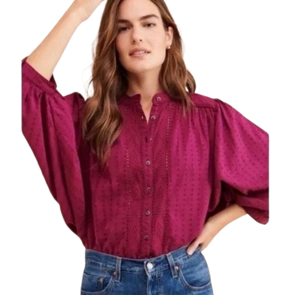 Anthropologie Tops - Pilco By Anthropologie, Tavi Button-down, Size XSP, Wine, EUC